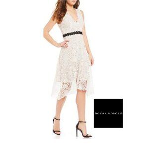 Donna Morgan White Lace Floral Midi Sleeveless High Low Dress NWT
